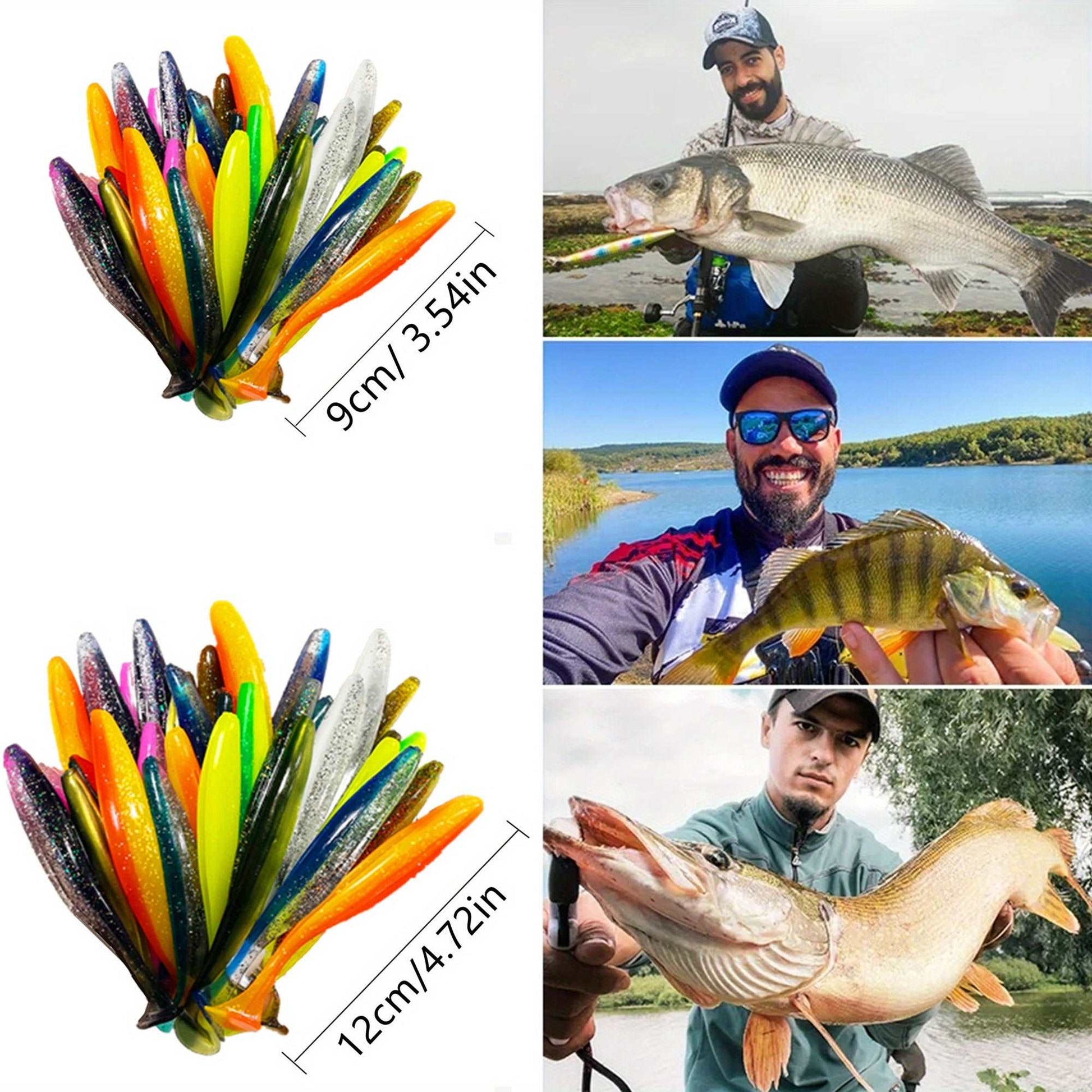 Lot de 30 leurres souples pour la pêche, nageoires bioniques en forme de T, appâts pour la pêche au bar et au brochet FISH