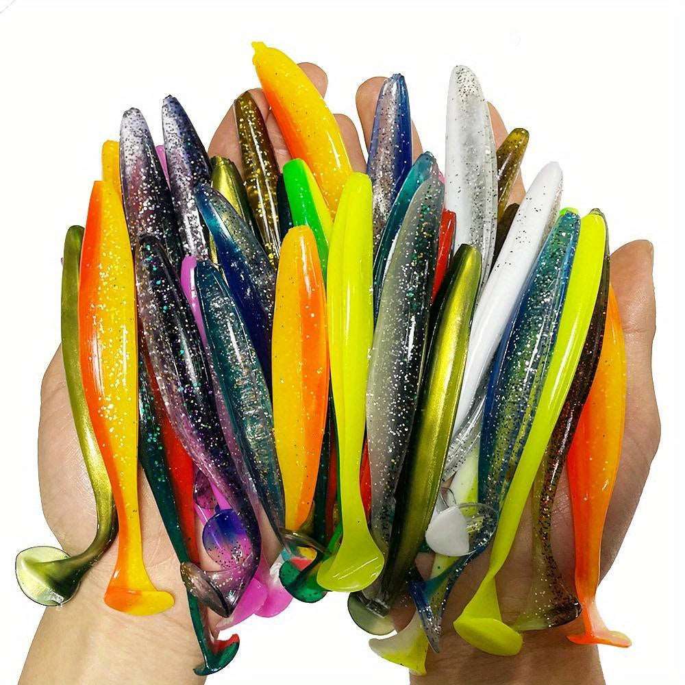 Lot de 30 leurres souples pour la pêche, nageoires bioniques en forme de T, appâts pour la pêche au bar et au brochet FISH