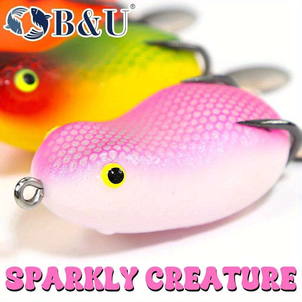 Leurre Mini Grenouille Souple B&U - Appât Spinner de Surface avec Paillettes Métalliques & Crochets Doubles, Swimbait TPE Sans Plomb pour la Chasse et la Pêche FISH