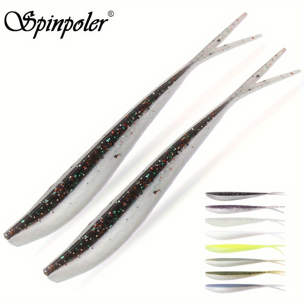 Leurre de pêche souple Spinpoler Soft Jerk Bait - 5,08 cm, 7,62 cm, 10,16 cm - Swimbaits à queue fendue pour bar, truite et perche - 10 pièces/sac FISH