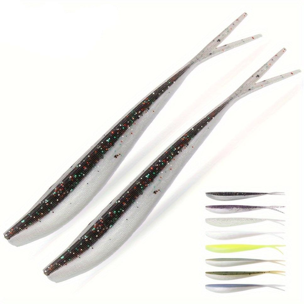 Leurre de pêche souple Spinpoler Soft Jerk Bait - 5,08 cm, 7,62 cm, 10,16 cm - Swimbaits à queue fendue pour bar, truite et perche - 10 pièces/sac FISH