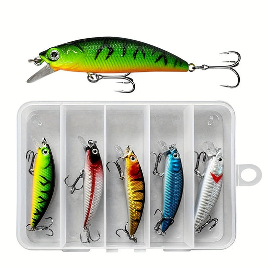 5pcs Leurres de Pêche Minnow Bioniques 3D - Lancer Long, Appât Dur avec Hameçons Triples & Yeux Réalistes pour la Pêche en Eau Douce et Salée FISH