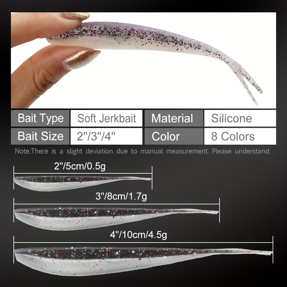 Leurre de pêche souple Spinpoler Soft Jerk Bait - 5,08 cm, 7,62 cm, 10,16 cm - Swimbaits à queue fendue pour bar, truite et perche - 10 pièces/sac FISH