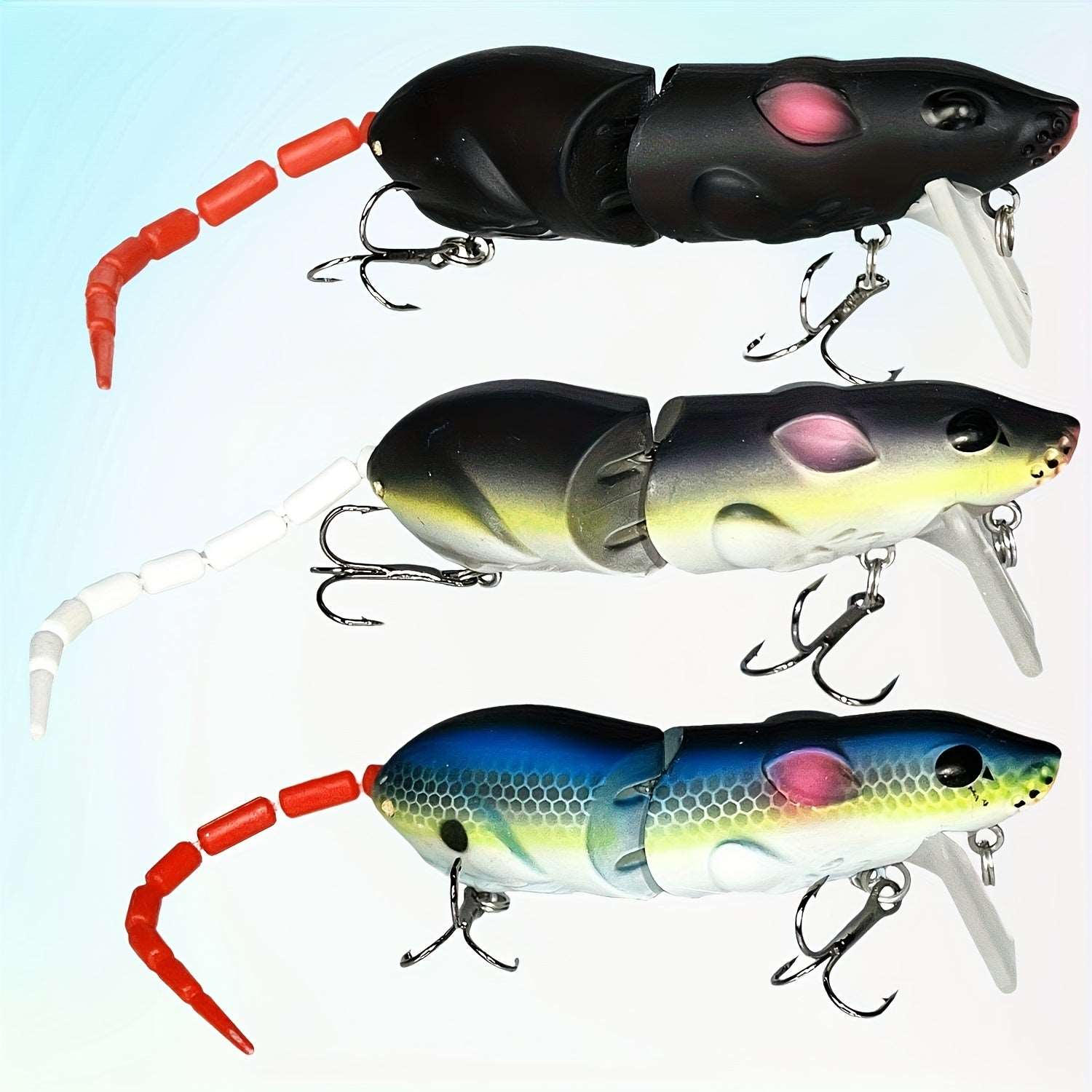 Pack de 3 Leurres de Pêche Wild Hero Topwater Mouse - Swimbaits Réalistes pour Bass & Truite, Construction Durable en Eva/Acier Inoxydable, Cadeau Idéal pour les Pêcheurs FISH